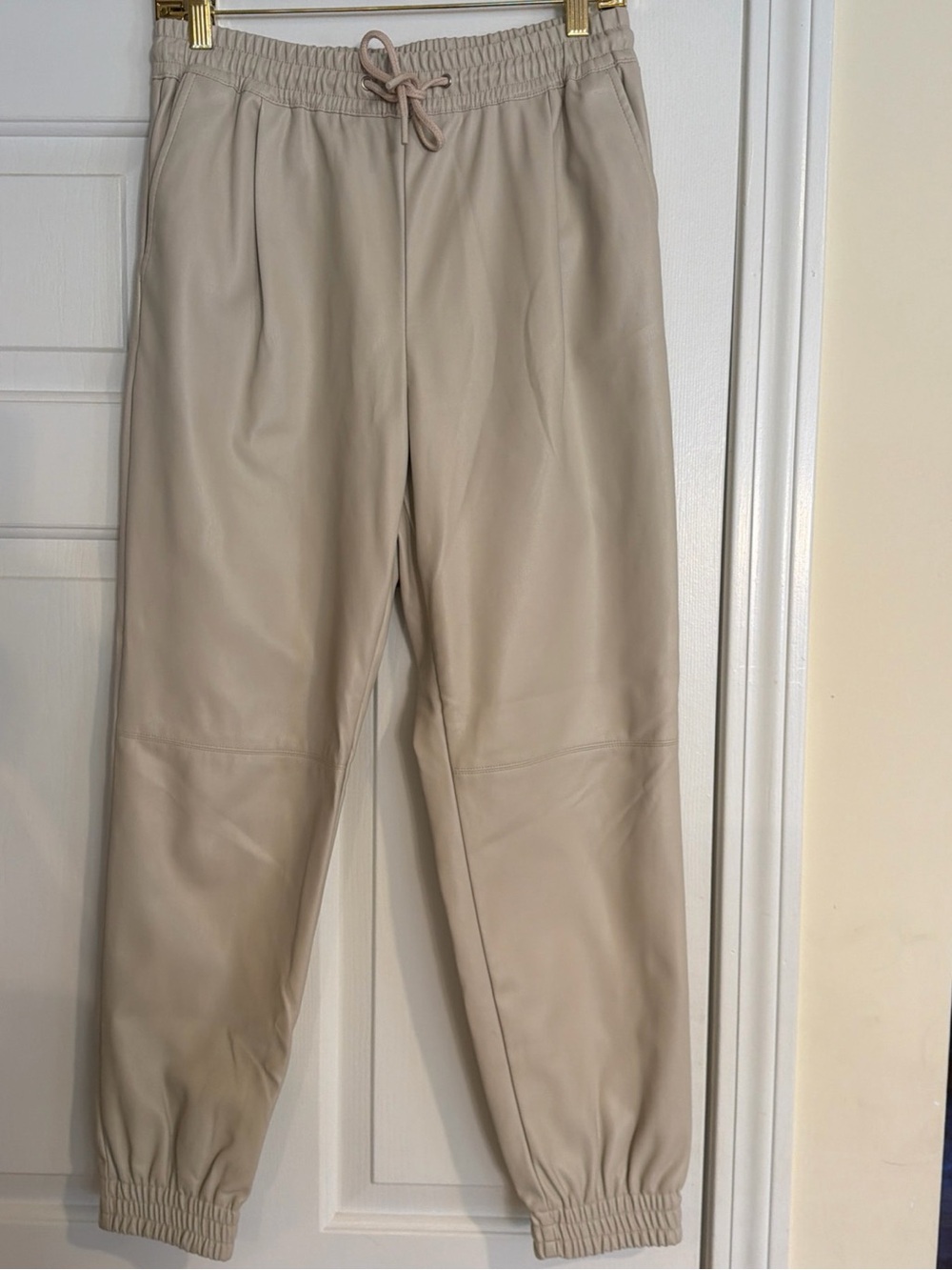 Zara Beige Drawstring faux leather Jogger Pants Sz S